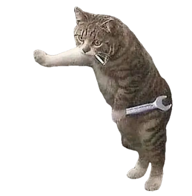 a cat holding a spanner